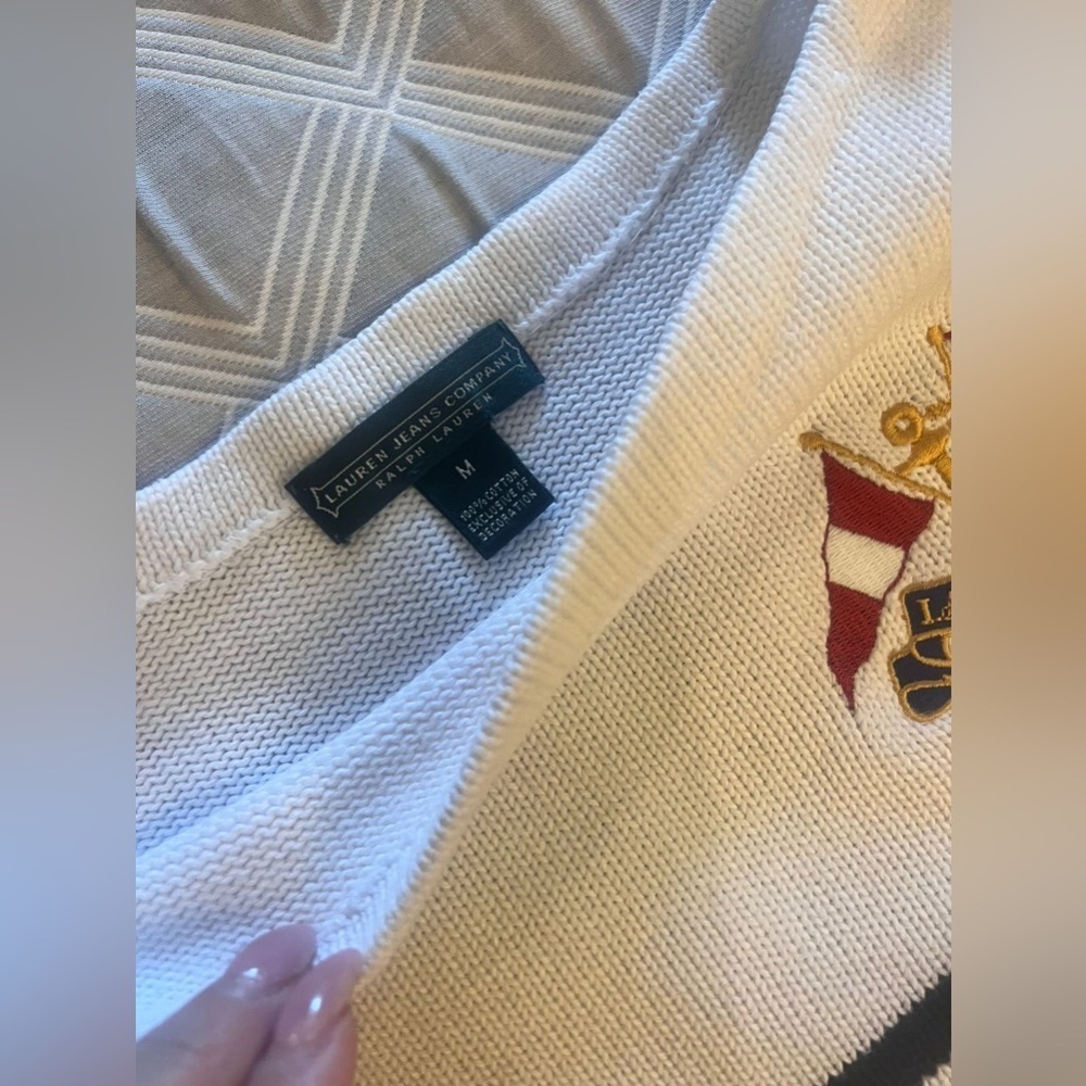 Lauren Ralph Lauren white and blue stripped Sweater with Embroidered Crest M - Picture 5 of 12